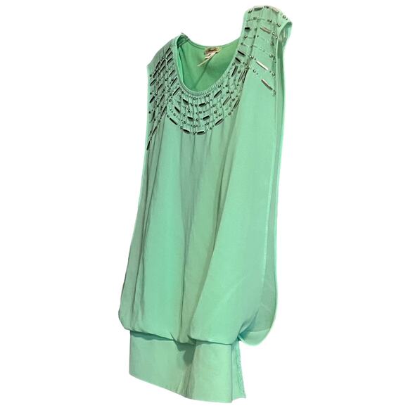 MARINEBLU SLEEVELESS PULL-OVER ROUND NECK BLOUSE, WOMENS, M, LIME GREEN/SILVER - Picture 2 of 12